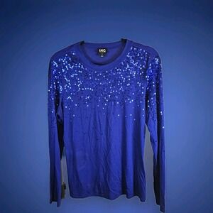 INC Jewel Tones Washed Blue Long Sleeve Top Size Medium-Rayon/Spandex